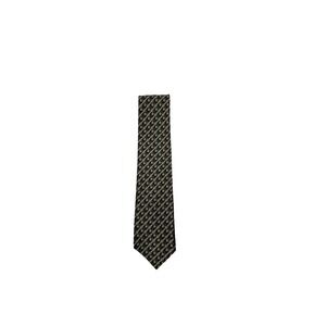 Brandini Le Collezioni Mens Silk Necktie Green Grey Geometric Pattern Tie